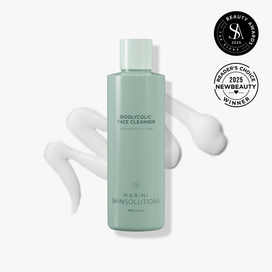 Bioglycolic Face Cleanser awarded best exfoliating cleanser by NewBeauty magazine - Resurface texture and exfoliate pores - Marini SkinSolutions