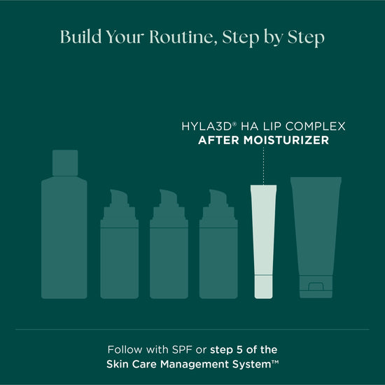 Hyla3D HA Lip Complex delivers powerful hydration to lips and lip wrinkles. Apply the lip moisturizer after face moisturizer and follow with SPF for best results in your skin care routine.