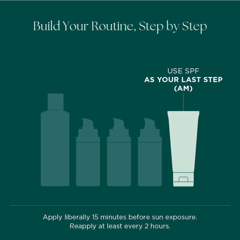 SPF should be applied daily after your day time skin care routine as your last step. Apply liberally 15 minutes before sun exposure and reapply at least every 2 hours. For best anti-aging and sun protection, use medical grade sunscreen from Marini SkinSolutions.